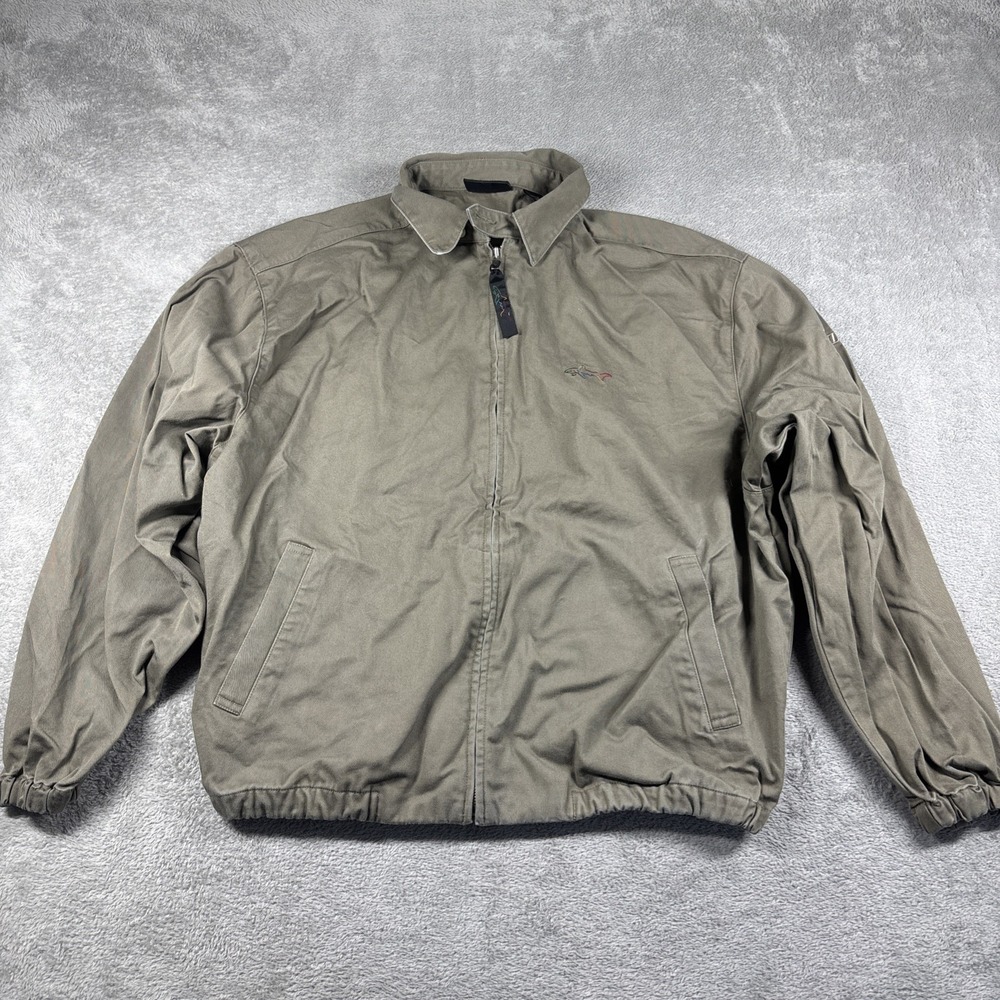 Vintage Greg Norman Men's Embroidered Full-Zip Canvas Jacket Olive Green Size L